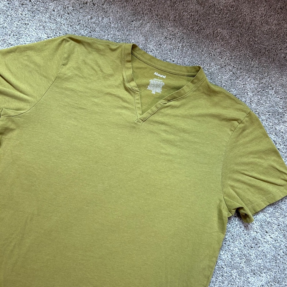 Abound T Shirt Mens Large Olive Green Cotton Casual Short Sleeve Split Neck